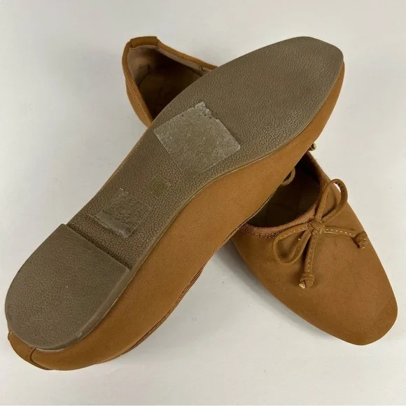 Joe Fresh Cognac Brown Ballerina Flats Sz 9 | Classic Round Toe Bow Shoe - Picture 9 of 9